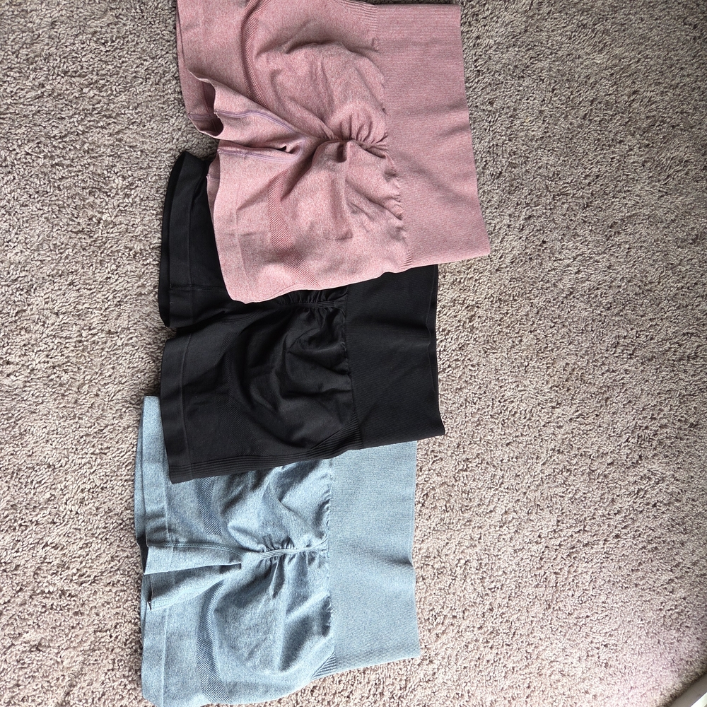 Women’s Athletic High-Waist Shorts in Pink, Black & Light Blue